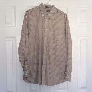 Daniel Cremieux cotton tan and brown, Striped Men's Shirt, Size large.